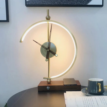 Vintage-Uhr-Tischlampe – LED-Beleuchtung mit Qi-Kabellosem Laden