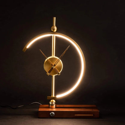 Vintage-Uhr-Tischlampe – LED-Beleuchtung mit Qi-Kabellosem Laden