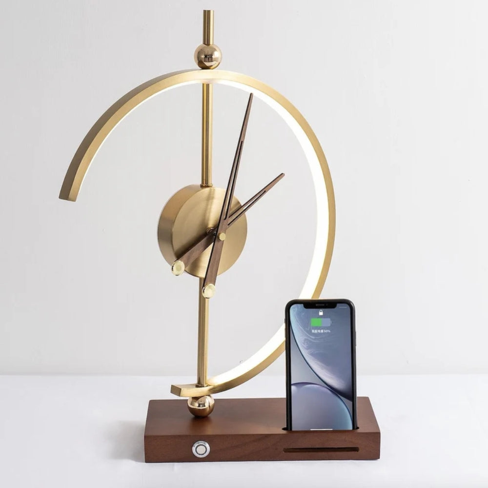 Vintage-Uhr-Tischlampe – LED-Beleuchtung mit Qi-Kabellosem Laden