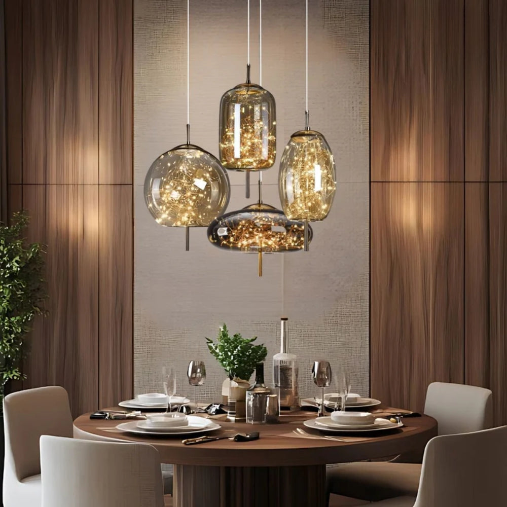 Von Feen inspirierte Pendelleuchte - energieeffizient mit Sternenglas-Design