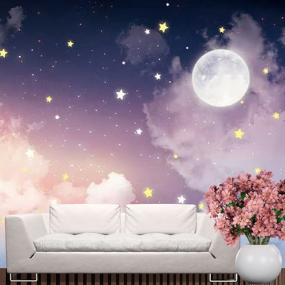 Wandtattoo Mond & Stern in voller Größe - Rosa & Lila Horizontale Landschaft