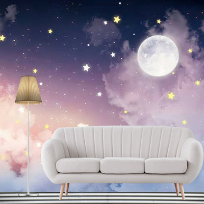 Wandtattoo Mond & Stern in voller Größe - Rosa & Lila Horizontale Landschaft