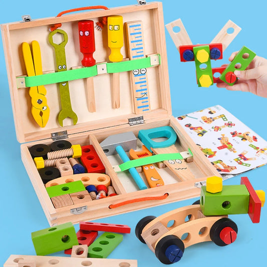 Werkzeugkasten aus Holz - 35-teiliges Konstruktionslehrspielzeug für Kinder