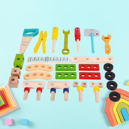 Werkzeugkasten aus Holz - 35-teiliges Konstruktionslehrspielzeug für Kinder