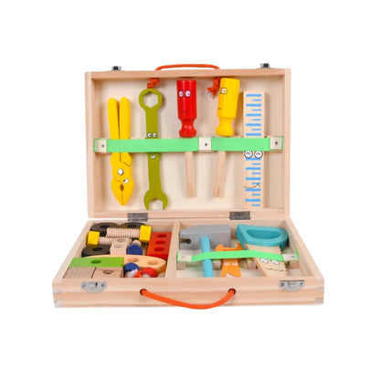 Werkzeugkasten aus Holz - 35-teiliges Konstruktionslehrspielzeug für Kinder