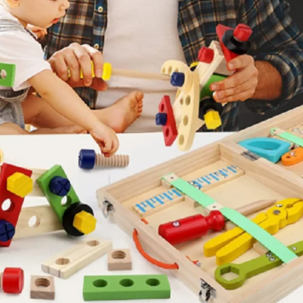 Werkzeugkasten aus Holz - 35-teiliges Konstruktionslehrspielzeug für Kinder