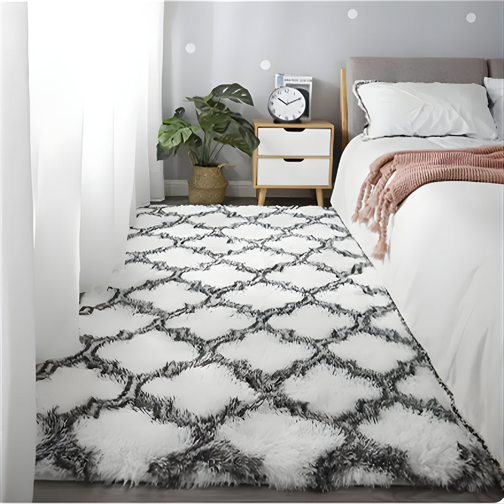 Langhaariger Winter Teppich – Gemusterte Matte für Wohnzimmer und Schlafzimmer