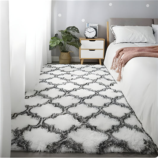 Langhaariger Winter Teppich – Gemusterte Matte für Wohnzimmer und Schlafzimmer