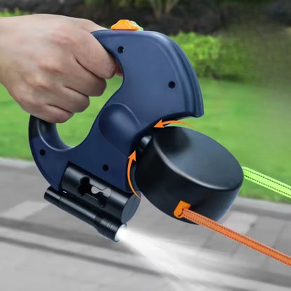 Zwei-Hunde-Gehleine - 360° drehbar und versenkbar mit Abfallbeutelhalter