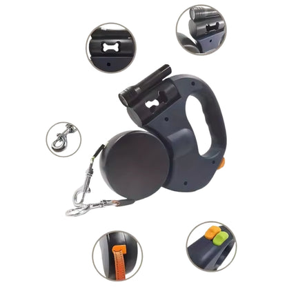 Zwei-Hunde-Gehleine - 360° drehbar und versenkbar mit Abfallbeutelhalter