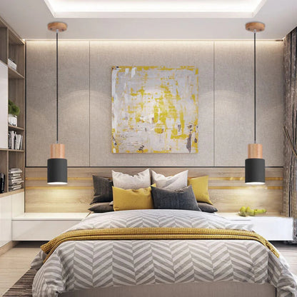 Zylinder-Pendelleuchte – Zweifarbiger Holzakzent