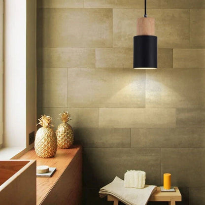 Zylinder-Pendelleuchte – Zweifarbiger Holzakzent