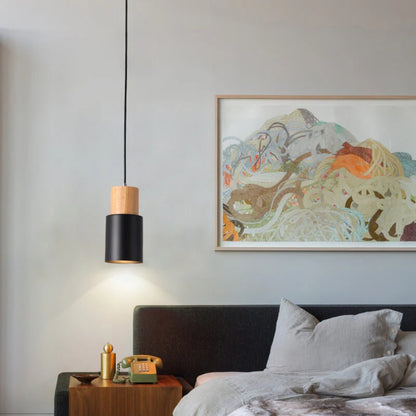 Zylinder-Pendelleuchte – Zweifarbiger Holzakzent